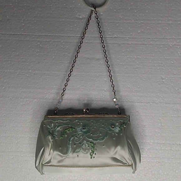 Jeanne Lottie Vintage beaded handbag soft light green 6.5" wide 4"deep - Picture 3 of 7